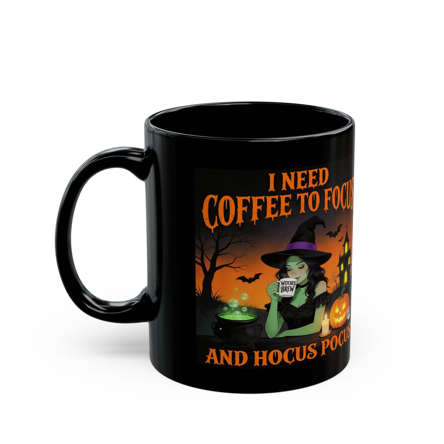 'I Need to Focus' Funny Hocus Pocus Black Coffee Mug