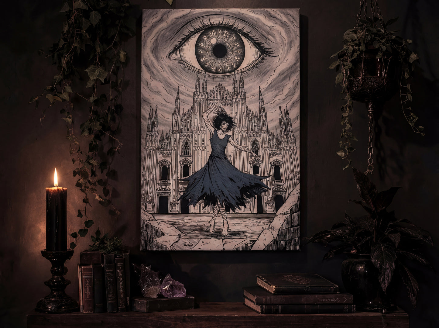 Gothic Watcher Canvas Print — Dancing Under Eyelight